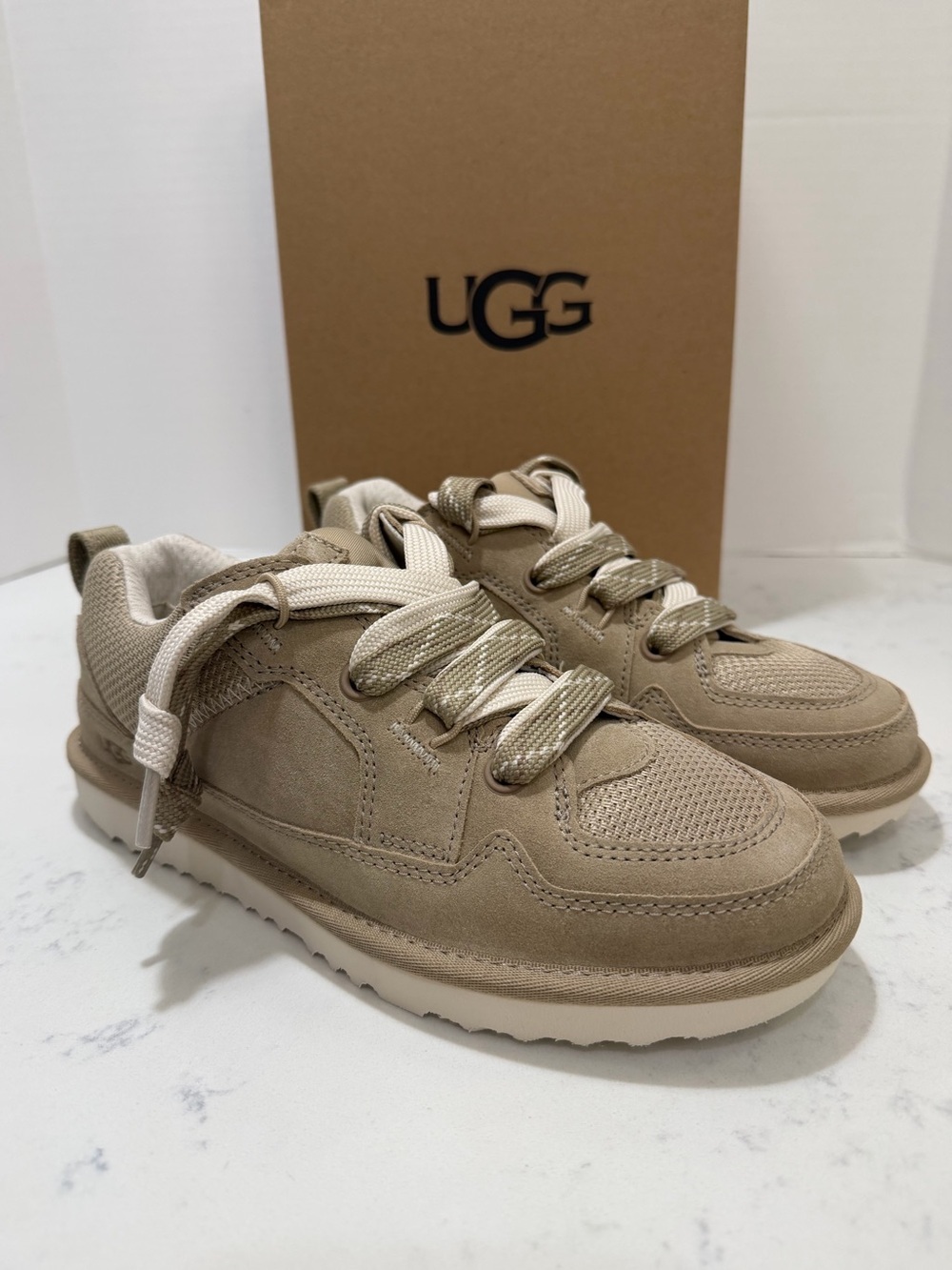 UGG Taupe and Cream Suede Lace-Up Sneakers